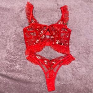 For Love and Lemons Red Bustier and Thong set